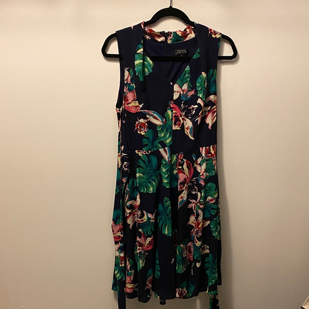 Tahari Tropical Navy Floral Midi Dress
